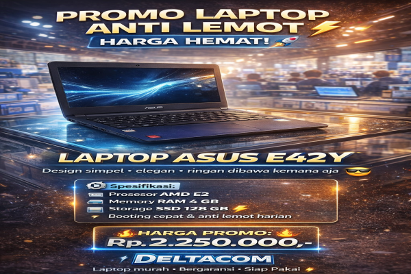 ASUS E402Y , TYPE BARU BODY SLIM, PROSESOR AMD E2 MEMORY RAM 4 GB STORAGE SSD 128 GB DISPLAY 14 INCH MULUS , WARNAH HITAM, LECET SDIKIT,